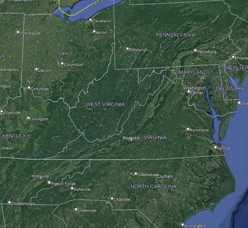 Aerial image of eastern US